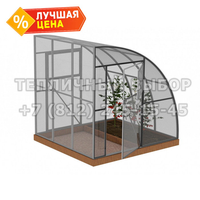 Теплица из поликарбоната Усиленная Пристенная 2,3х2 h=2.1 м профиль 25х25 мм